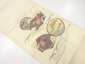 アンティーク　地紙に花車模様織出し袋帯（材料）